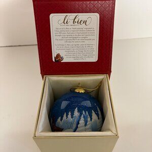 Pier 1 Imports Hand-Painted Li Bien Blue Glass Ornament Reindeer Scene 2018
